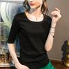New Medium-sleeved T-shirt Slim-fit Five-quarter-sleeved Collar Design Sense with Knitted Bottoming Shirt Top