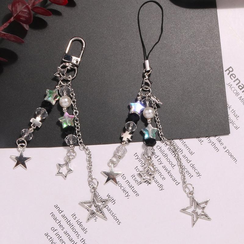 Goth Y2K телефонный брелок с подвеской в виде звезды и жемчуга Kawaii брелок для ключей сумка с бисером телефонная цепочка милый аксессуар для девочек женские ювелирные изделия