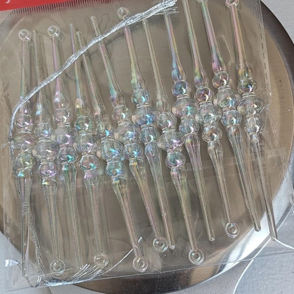 12Pcs Transparent Xmas Tree Hanging Pendant Twisted Design Ice Strip Pendants  Christmas