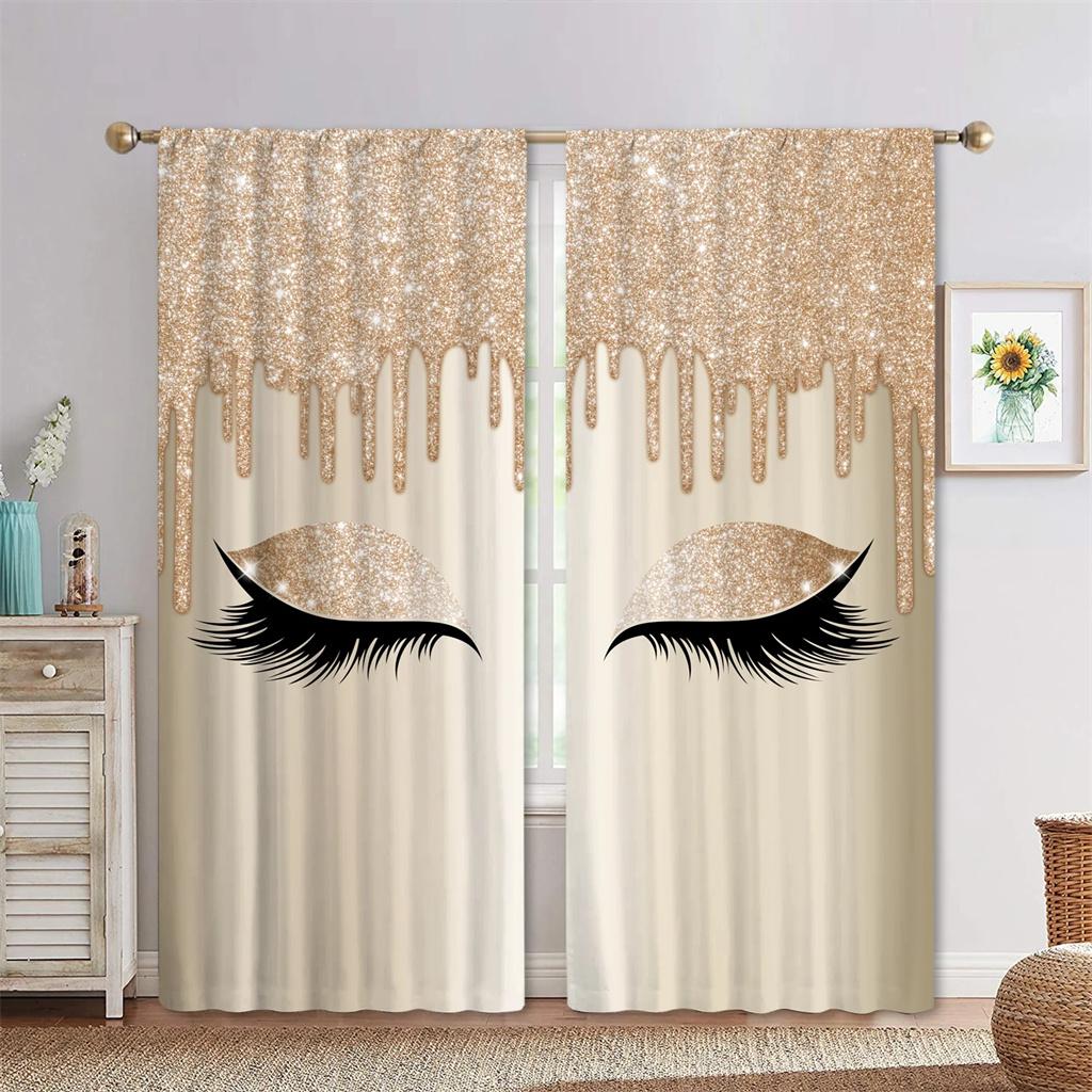 Popular Pink Eyelashes, Eyes 3D Digital Printing Bedroom Living Room Window Curtains 2 Panels