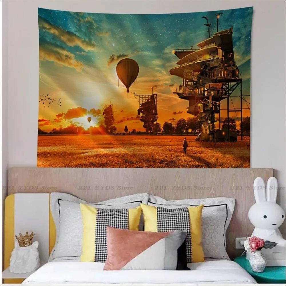 Гобелен для гостиной в стиле ретро с паровозом в стиле панк, подвесная ткань, украшение для дома на стену, гобелен