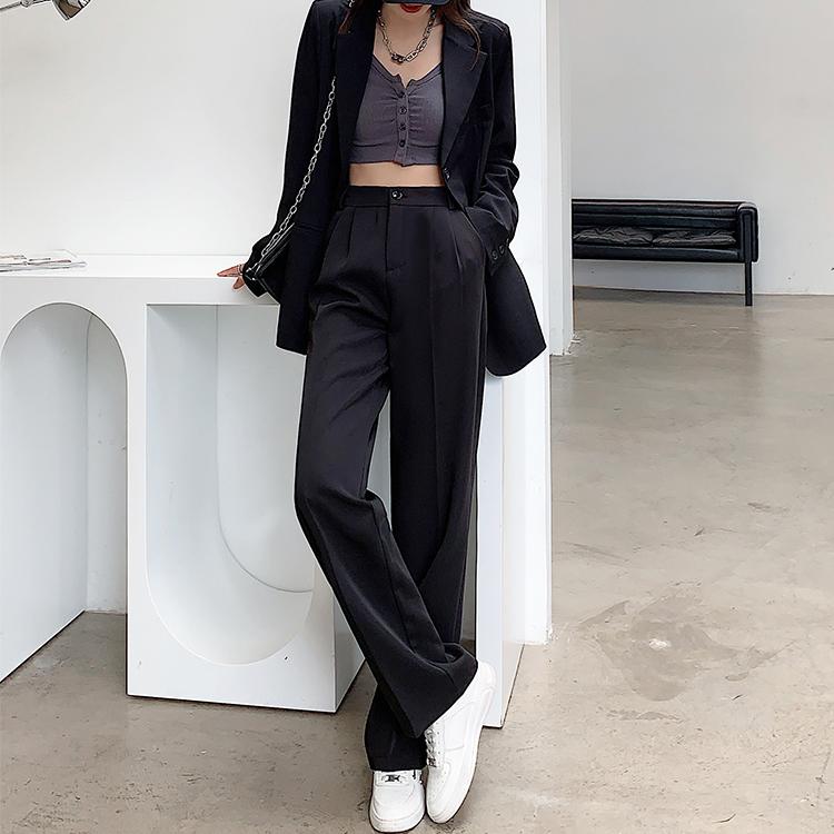 Осенние прямые костюмы с высокой талией, брюки, женские однотонные офисные женские широкие брюки, женские свободные длинные брюки, женские брюки
