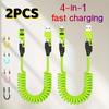 2 шт. Кабель USB-C на Type-C для быстрой зарядки 4-в-1, выдвижной спиральный шнур для зарядки для iPhone 16/15/14/13/12/11, для Huawei, для Samsung