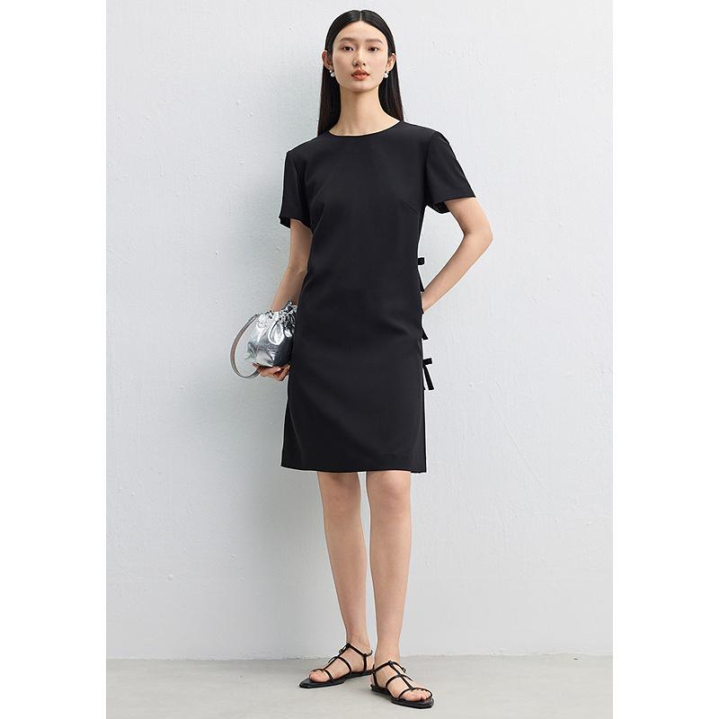 Qianjin style bow round neck short sleeved dress