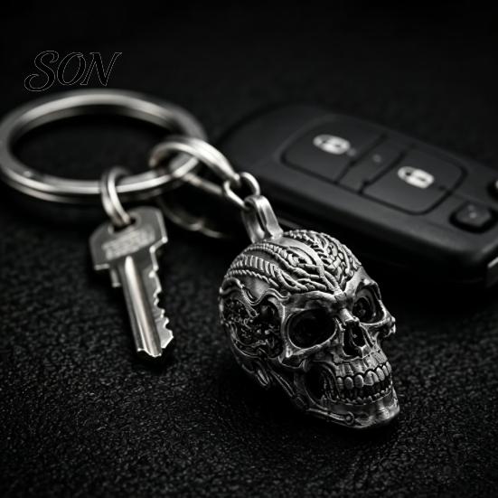 Small Punk Decoration 3D Printed Skull Keychain, Detailed Skeleton Key Ring Pendant for Cool Trendy Toy Bag Backpack, Spooky Accessory, Halloween Gift