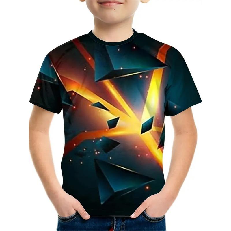 Simple Geometry 3d Print Retro Top Tee Shirt Kids Boys Clothes Short Sleeve Casual Children's Clothing Fashion T Shirt For Boys
