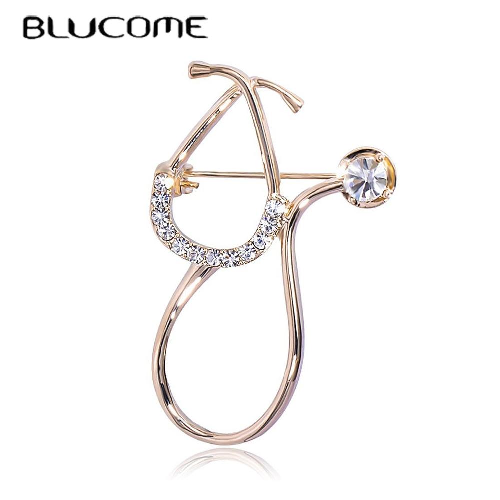 Blucome New Design Alloy Stethoscope Brooch for Women Collar Scarf Party Corsage Doctor Brooch Accessories Gifts