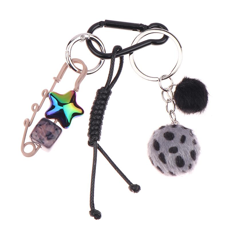 Creative Leopard Print Fur Ball Pin Keychain Knot Simple Braiding Rope Knot For Girls Bag Pendant Hanging Decoration