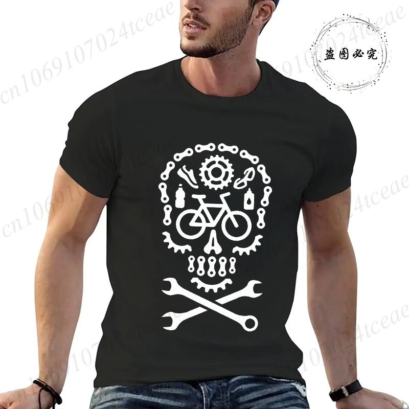 Skull Gothic Themed Bicycle Motocross Bicycle Cycling Print Tees New Fashion Brand Casual T-shirt for Men Street Clothing Casual