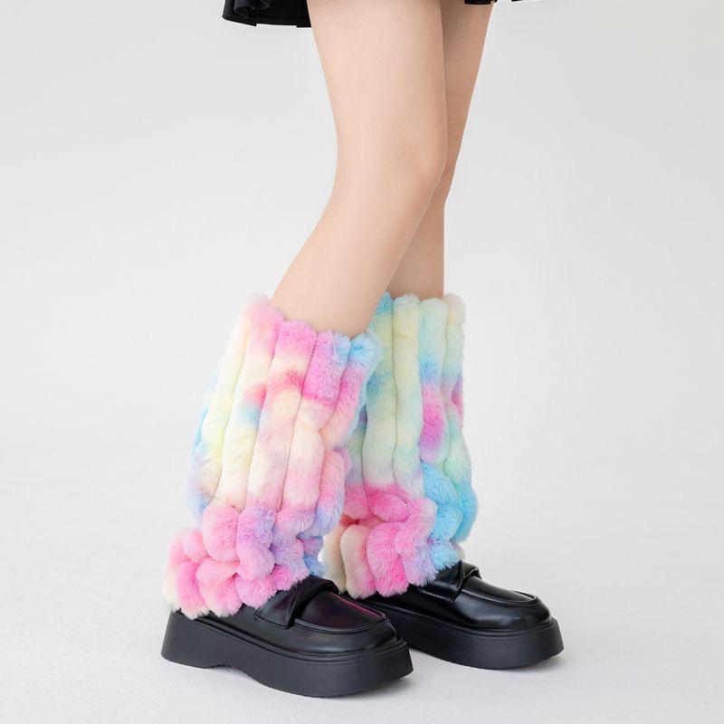 Personalized Colored Plush Knitted Leg Covers Women Autumn Winter Thick Warm Stacked Socks Boot Cuffs Covers