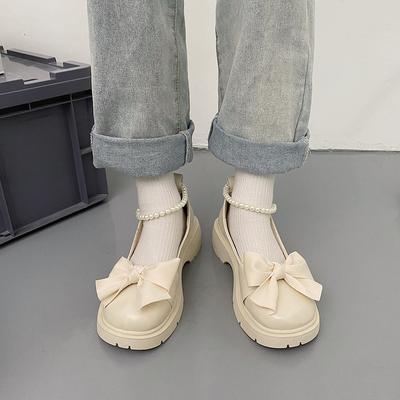 Мода Новая Мода Лолита Туфли Жемчужный Ремешок Мэри Джейн Туфли для Женщин Летние Каблуки Платформа Лоферы Женские Высокие Каблуки Милый Бантик