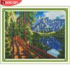 Huacan Cross Stitch Set 11CT Landscape Embroidery Mountain DIY Handmade Sewing Sets Printed Canvas Quilting Scenery Needlework Kits Home Decoration