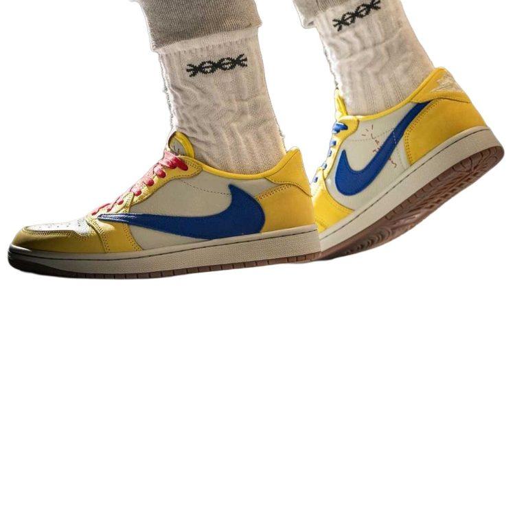 Jordan X Travis Scott Air Jordan 1 Retro Low OG Низкие Детские Баскетбольные Кроссовки Желтые Для Детей Возрастом 3-7 Лет DZ5909-700