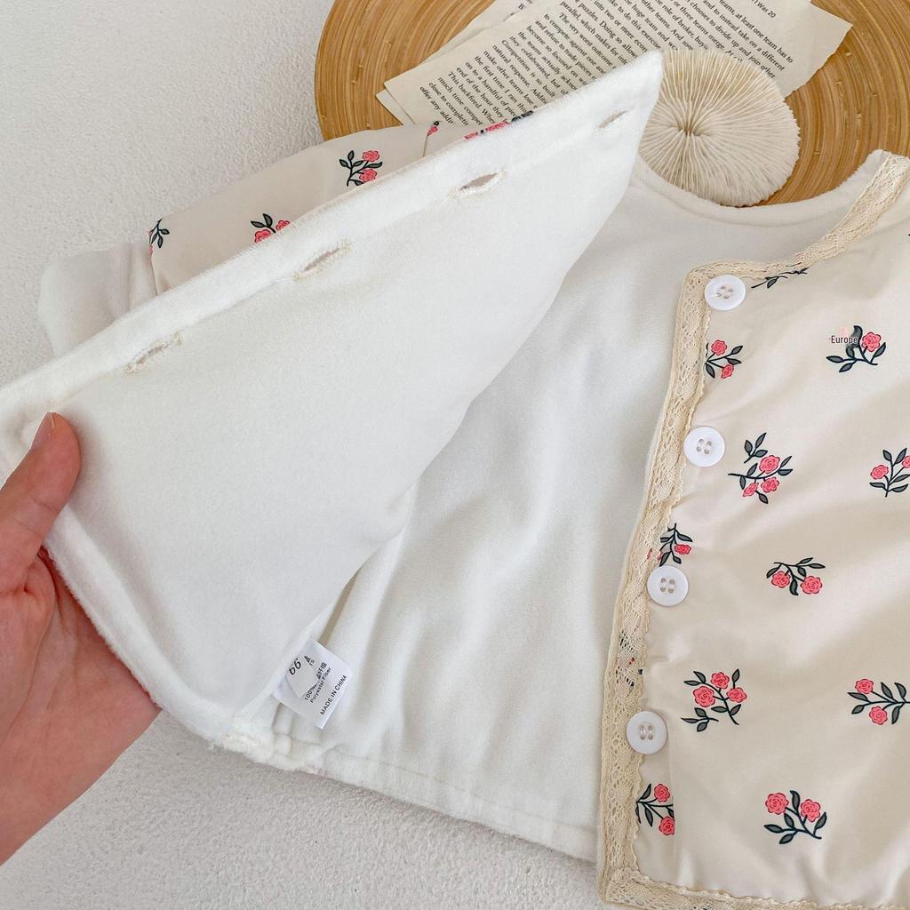 2025 Winter Baby Girl Floral Lace Cotton-Padded Jacket