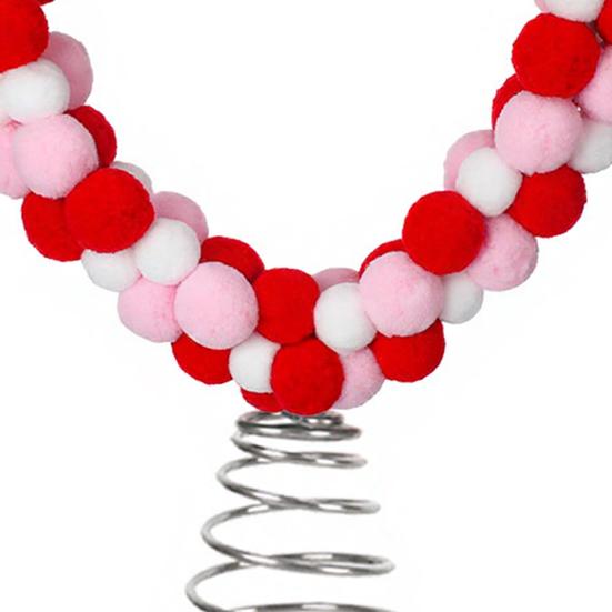 Valentine's Day Heart Tree Topper Red Pink White Pom Pom Ball Love Heart Treetop Ornament for Valentine's Day Christmas Wedding Birthday Party Home