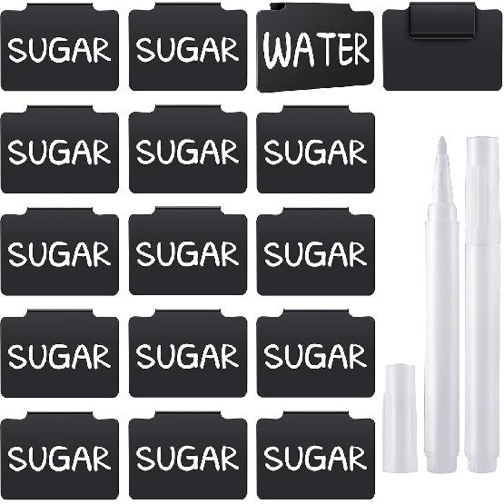 18 Pcs Plastic Basket Bin Label Clip on Removable Basket Label Clip with White Chalk Markers for Kitchen Pantry Storage Fabric Box Hanging Bin