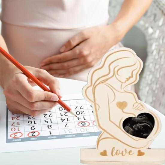 Ultrasound Photo Frame Desktop Decoration Wooden Baby Sonogram Picture Frame Ornament Pregnancy Announcement Expectant Mother