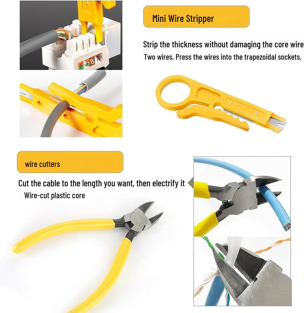 Многофункциональный набор для обжима и тестирования сетевых кабелей RJ45 для домашней установки.