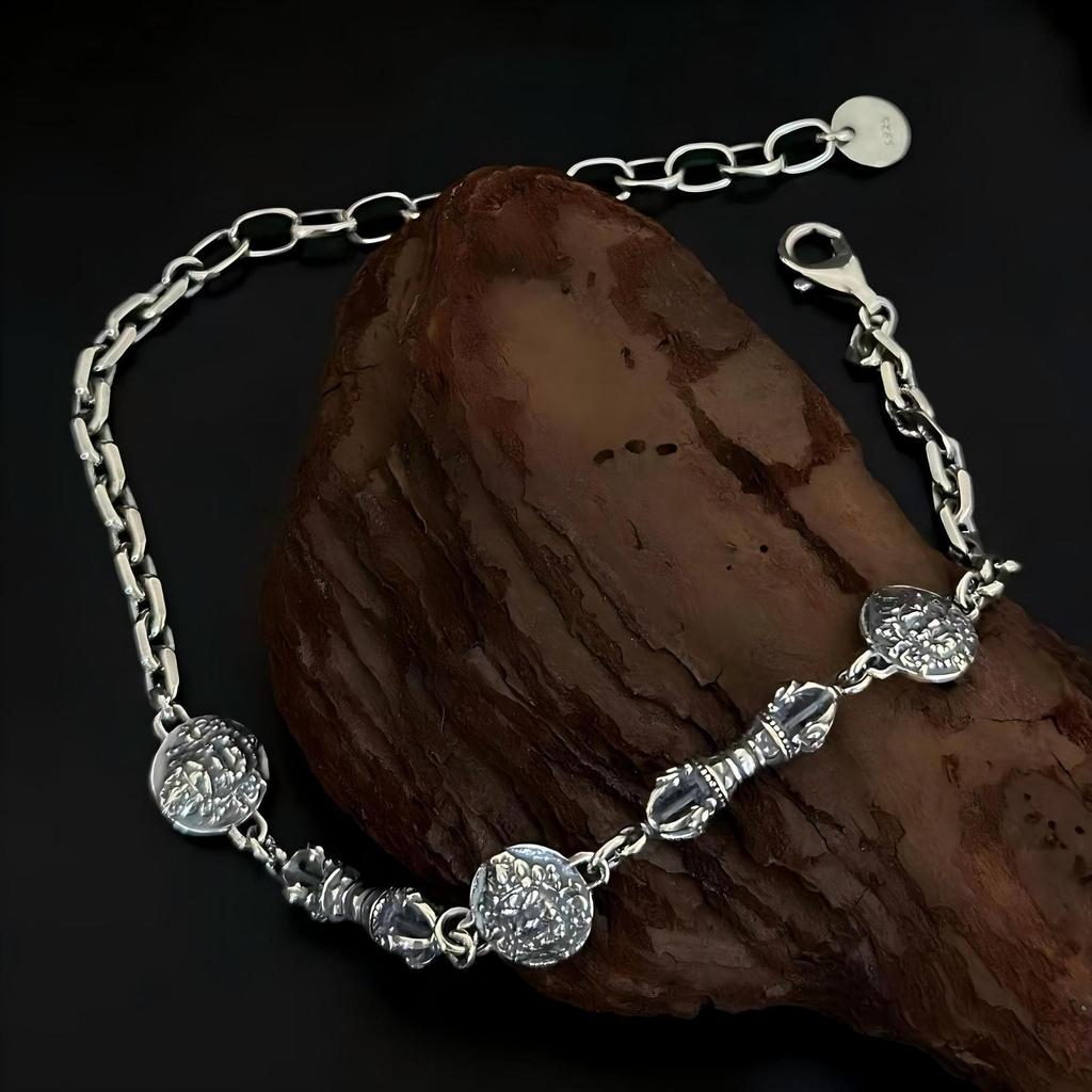 Браслет с статуэткой Бога Богатства Будды и Ваджрой из стерлингового серебра S925 для женщин - Оригинальный нишевый дизайн