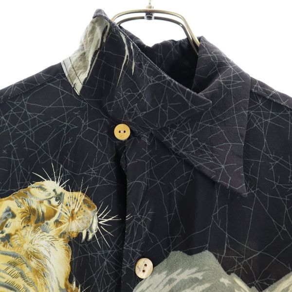 LaLaKai шелковая рубашка Алоха с коротким рукавом с тигровым узором XS Черная с открытым воротником Мужская Б/У