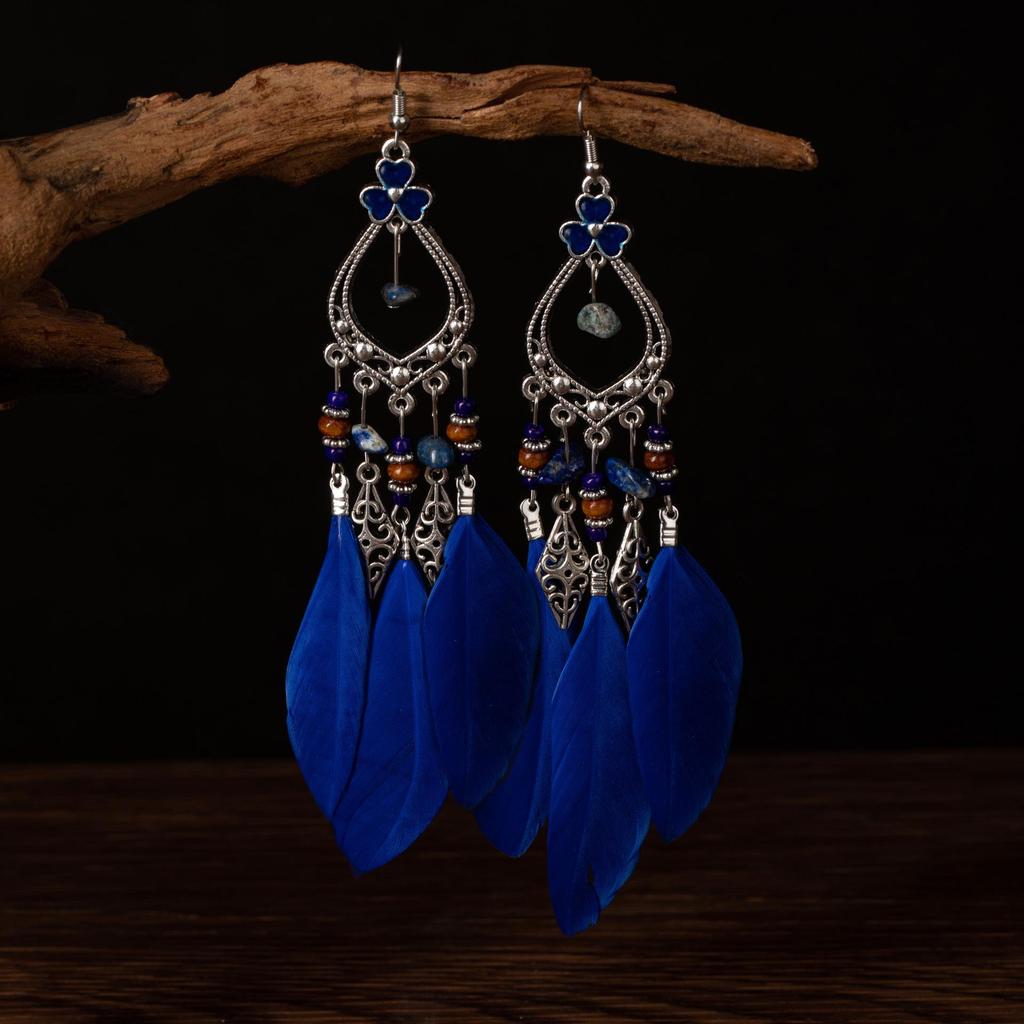 Богемные серьги-кисточки с искусственным серебряным пером для москитных спиралей: Летние ретро этнические серьги