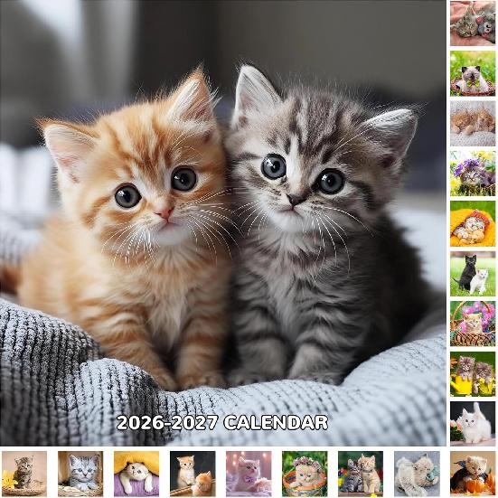 2026-2027 Calendar - 18 Monthly 2026-2027 Wall Calendar, Jan. 2026 - Jun. 2027, Cat Calendar with Unruled Blocks, Wall Calendar for Office School