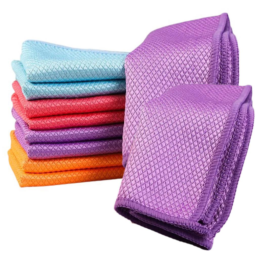 Pack Of 10 High Absorbent Fish Scale Microfiber Cleaning Cloths for Streak Free Surfaces In Kitchen and Home