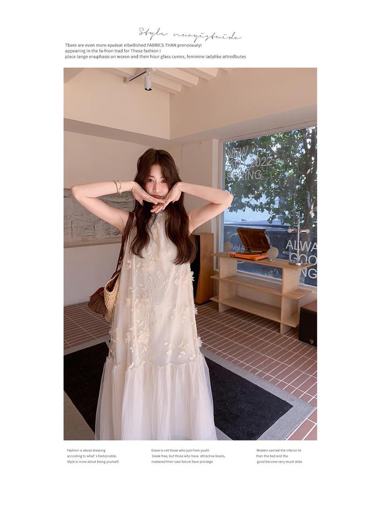 2025 Summer Lace Embroidery Spliced Long Vest Dress - Sleeveless Holiday Style AG2522