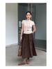 No Return/Exchange Korean High-Waist Lace Pleated Skirt: Women's Thick, Large Hem Style 0714