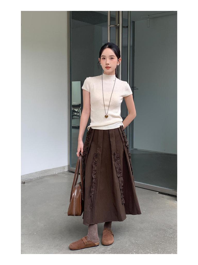 No Return/Exchange Korean High-Waist Lace Pleated Skirt: Women's Thick, Large Hem Style 0714