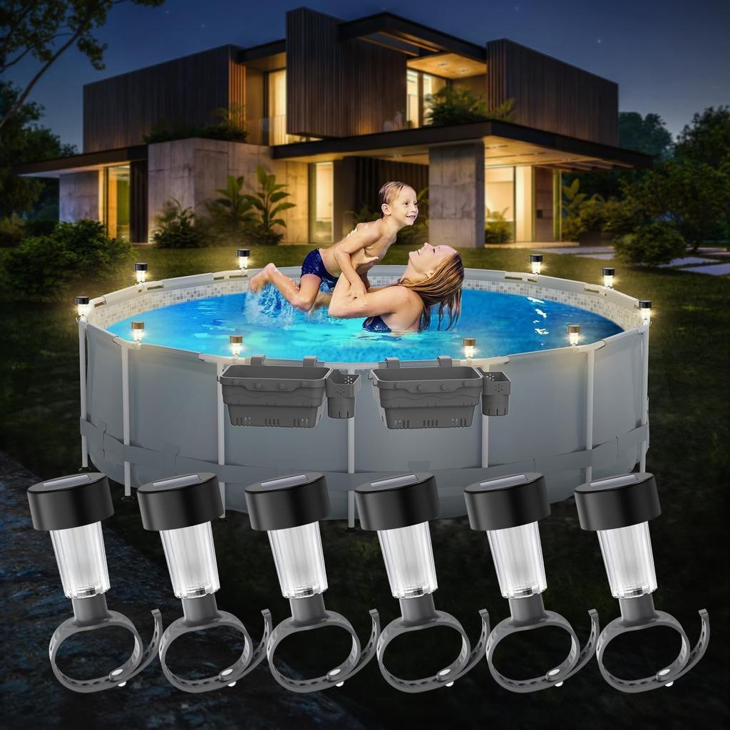 6pcs Solar LED Pool Lights Suitable For Ground Pool Fence Decoration LED Waterproof Pool Accessories Night Lights