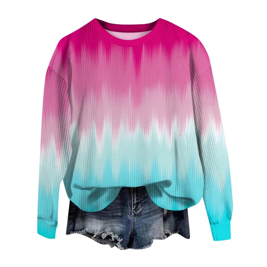 Women's Fashion Casual Long Sleeve Printed Round Neck Woolen Knit Pullover Top