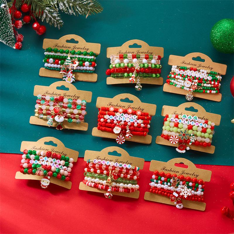 Clay Crystal Christmas Bracelet Set for Women Drip Glaze Christmas Color Alphabet Letter Beads Bracelet Kit Women Girls New Year Jewelry Accessories