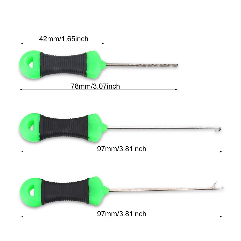 3Pcs Stainless Steel Carp Fishing Splicing Needle Baiting Hook Drill Rig Tools