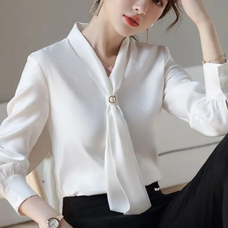 Chiffon White Shirt Women's Spring and Autumn Long-sleeved Shirt