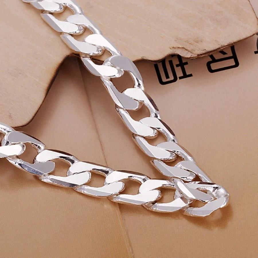 Fine 925 Sterling Silver Bracelet Jewelry 4MM-10MM Width Solid for Man Men Women Chain LINK Noble Wedding Party Gifts