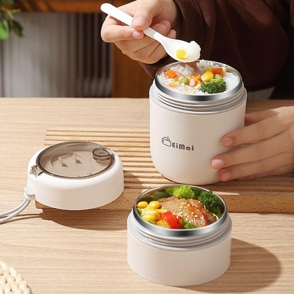 680ml Double Layers Lunch Box with Spoon Insulated Food Container Thermal Lunch Box Student Life