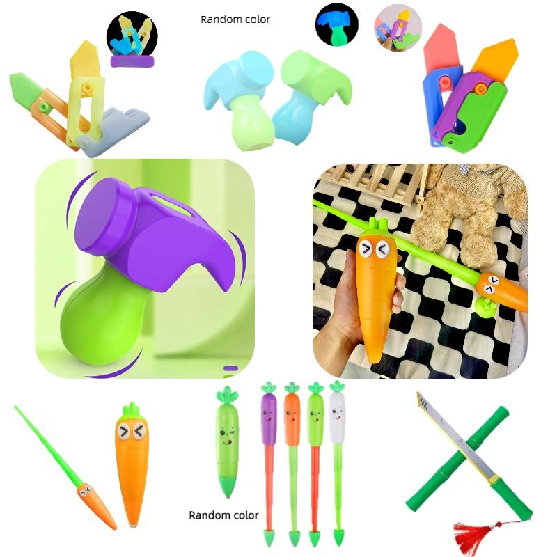 Гравитационный нож-морковь с 3D-дизайном, светящийся нож-бабочка, яркий нож-морковь с принтом и ночной светильник-морковь