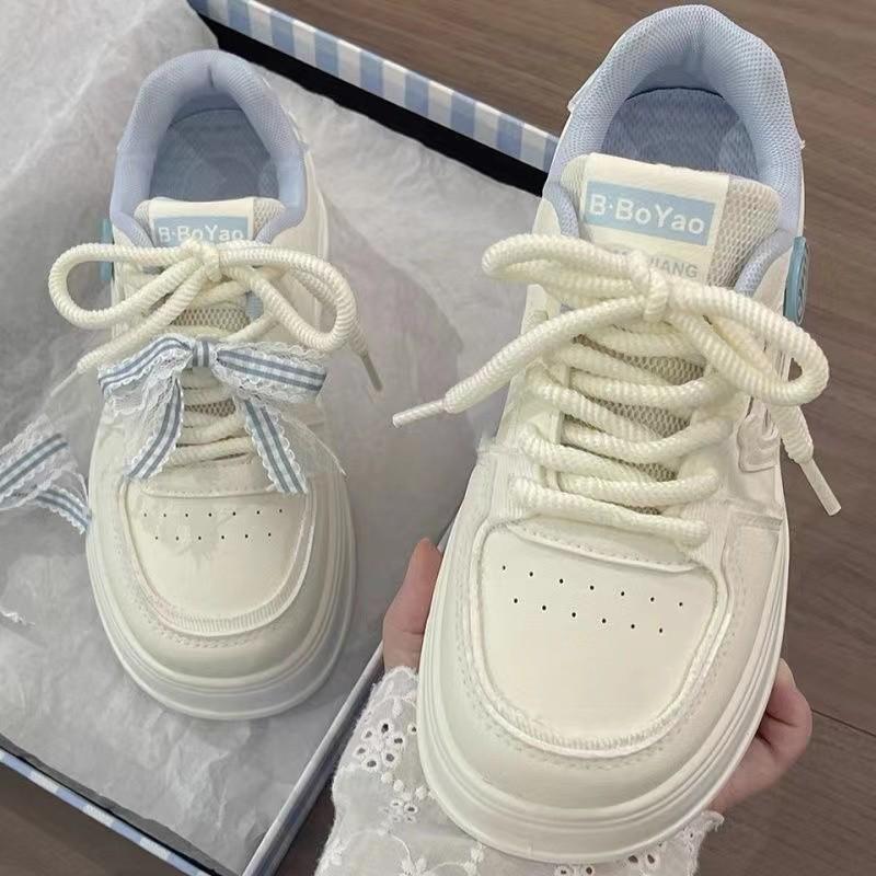 Осенние 2025 года Белые Хлебные Туфли для Девочек - Милые, Универсальные Повседневные Спортивные Кроссовки для Детей Среднего и Большого Размера