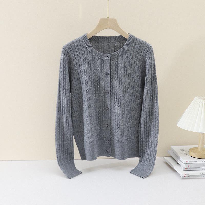 Новинка ранней весны, простой кардиган из вязаной шерсти с круглым вырезом и длинными рукавами, с узором «витая коса» и «цветок», темпераментный, универсальный, короткое пальто, женский базовый свитер