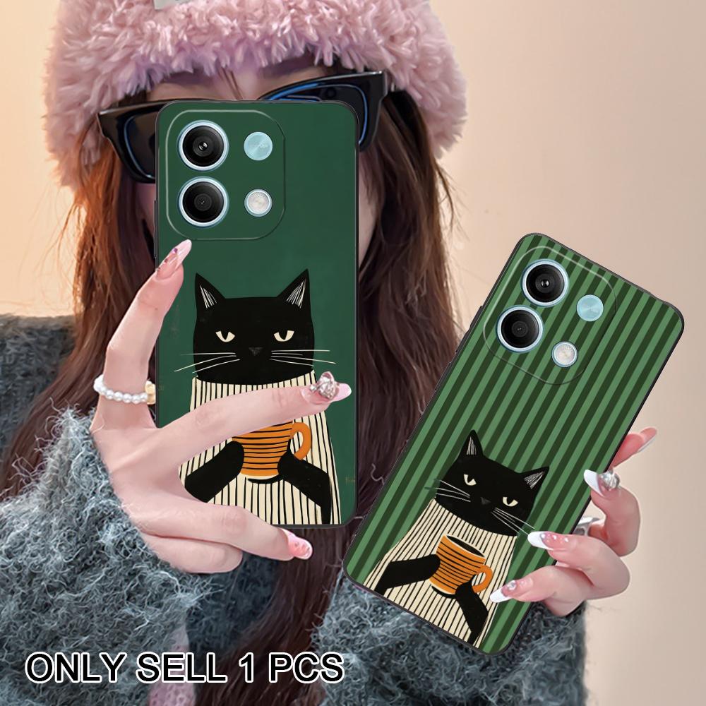 Милый Кофе-Кот Матовый ТПУ Чехол для Мобильного Телефона для Xiaomi Redmi 15 14 13 12 A5 3 2 1 C Plus 4G 5G Цветная Печать