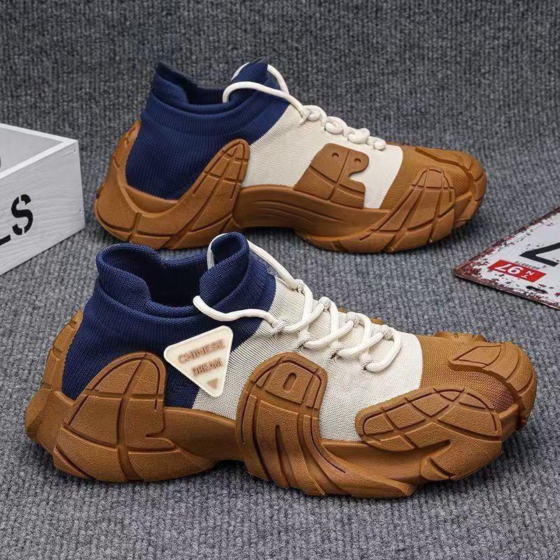 New Men's Shoes Non Slip Hard Wearing Casual Shoes Comfortable Lace Up Platforms Sneakers Fly Weave Men's Vulcanize Shoes