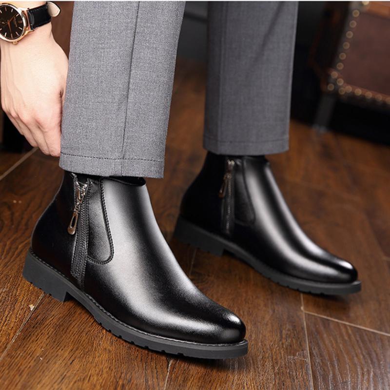 Модные зимние кожаные бархатные теплые хлопковые ботинки для мужчин Модные ботинки из кожи с мягкой подошвой для мужчин Новые дизайнерские нескользящие ботильоны Мужские