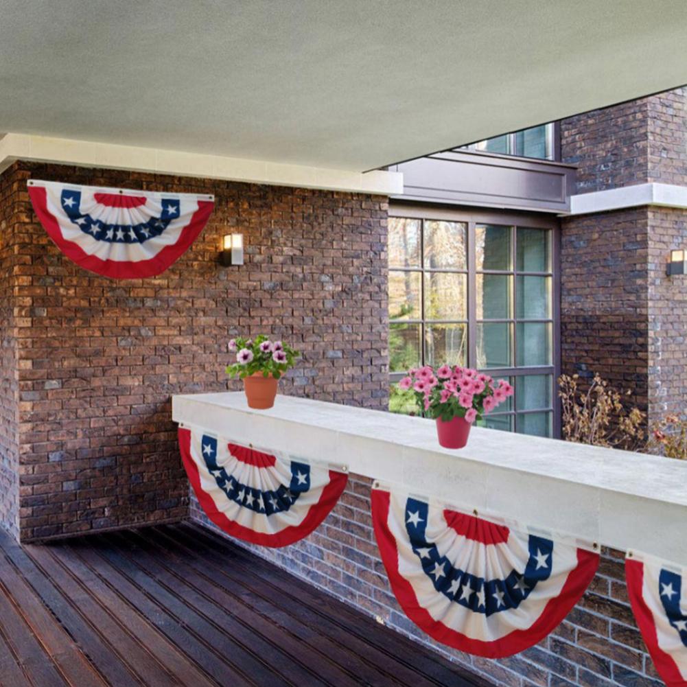 USA Pleated Fan Flag American US Bunting Flag 45x90cm/90x180cm Red White And Blue Buntings Decoration July Fourth Outside Decor