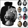Animal Hoodies Sweatshirt Men Funny 3D Tiger Lion Fashion Plus Size Printed Hoodie Men Women Pullovers