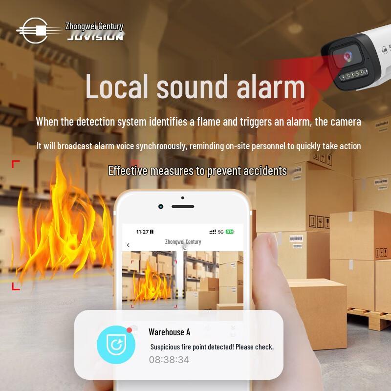Zhongwei Century AI Fire & Smoke Detection Surveillance Camera CN plug (adapter included)