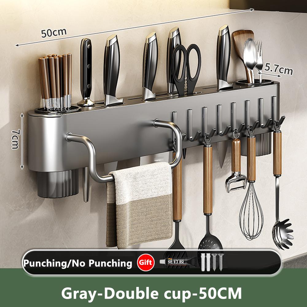 Настенная многофункциональная стойка для хранения ножей, съемная кухонная стойка для хранения с несколькими кронштейнами и крючками, держатель для палочек для еды