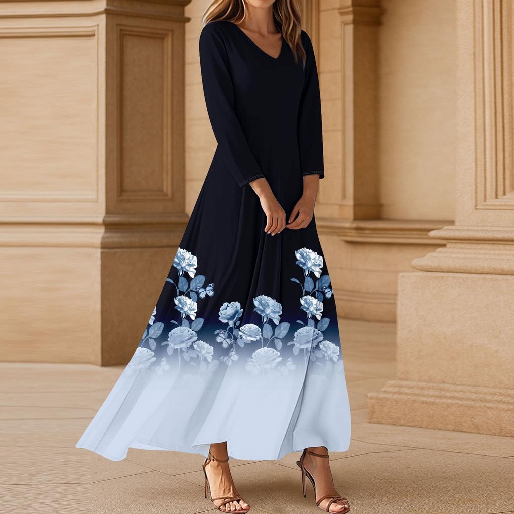 Платья для женщин Винтажное цветочное туниковое платье миди с завышенной талией Летнее повседневное платье с рукавом 3/4