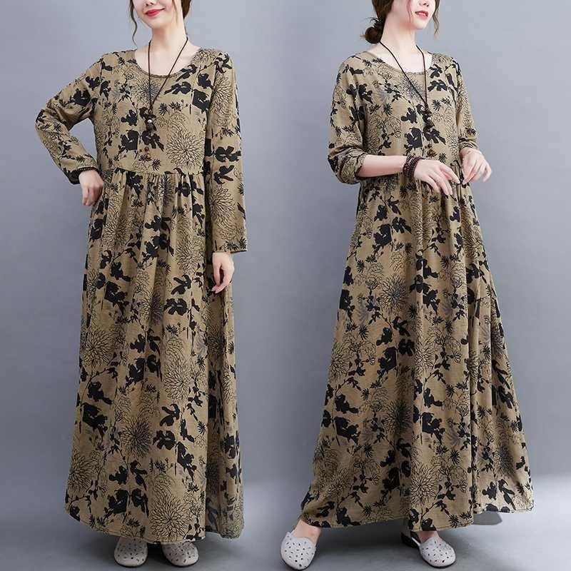 Artistic Plus-size Plus Plus-size Printed Long-sleeved Dress