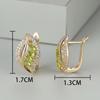 1 пара роскошных серег-клипс на крючках цвета желтого золота огранки «маркиз» оливково-зеленого цвета с камнем, висячие серьги в стиле полых листьев, свадебные серьги